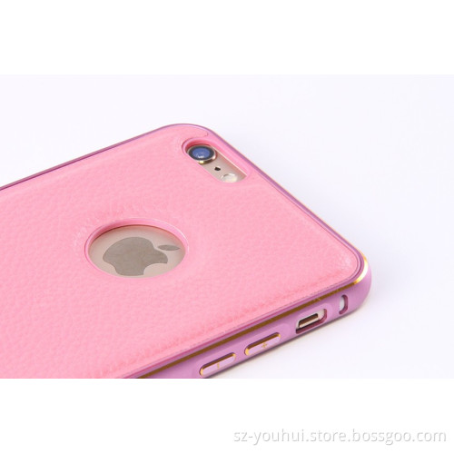 Manufacturer aluminum bumper + PU leather back cover cellphone case for iPhone 6s plus